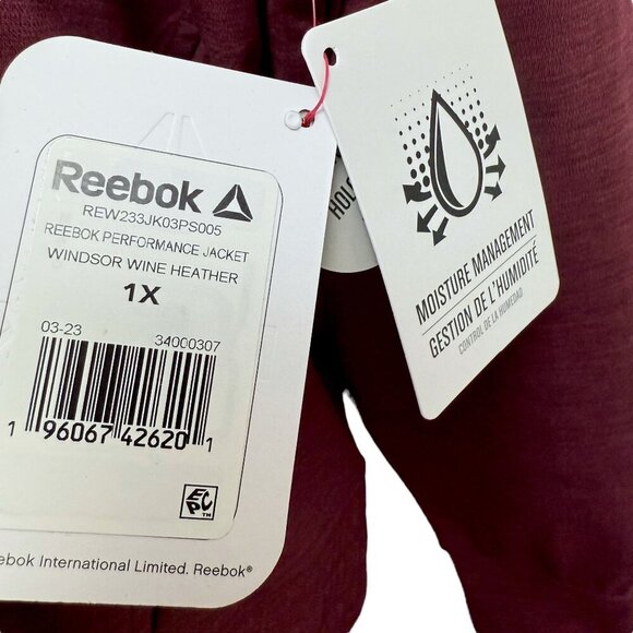 REEBOK Womens Zip Front Hoodie Jacket Plus Size 1X Performance Jacket Burgundy - Picture 6 of 11